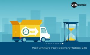 Fast delivery service concept. Vector of a truck with open box container and hourglass as symbol of fast shipping.