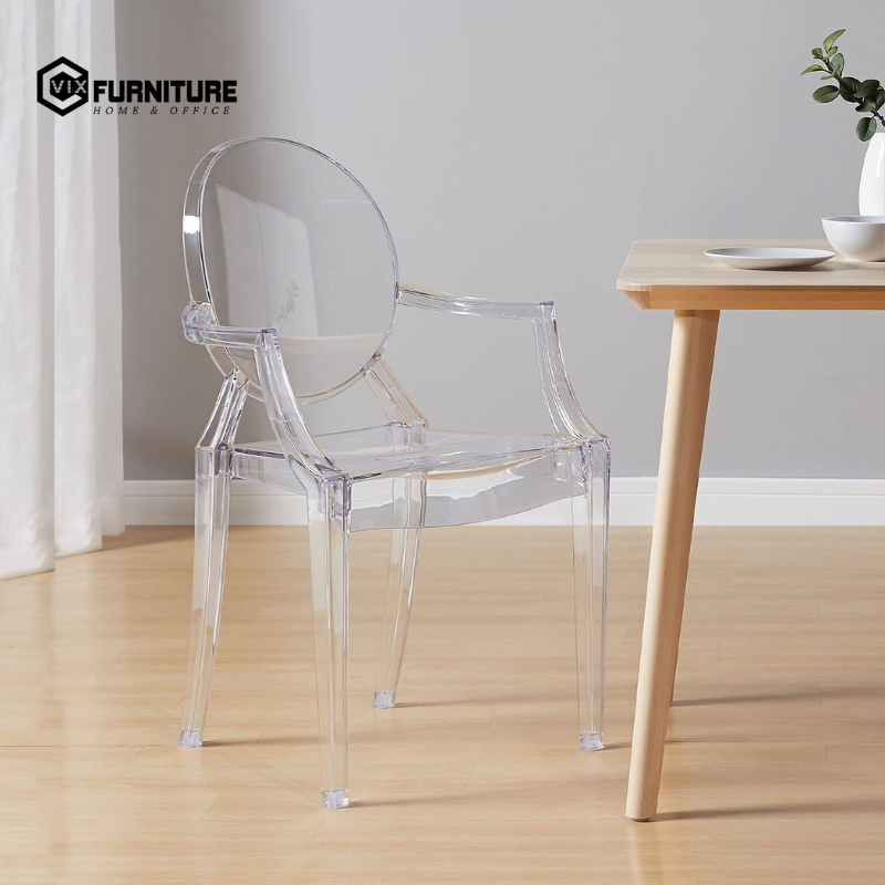 The Louis Ghost VF01 Clear PC Chair with Arms is a unique and attractive chair distributed by VixFurniture.