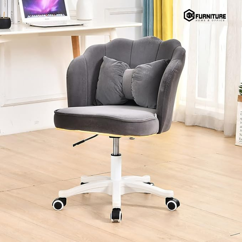 the chair features a sturdy chrome-plated iron base that ensures stability when seated