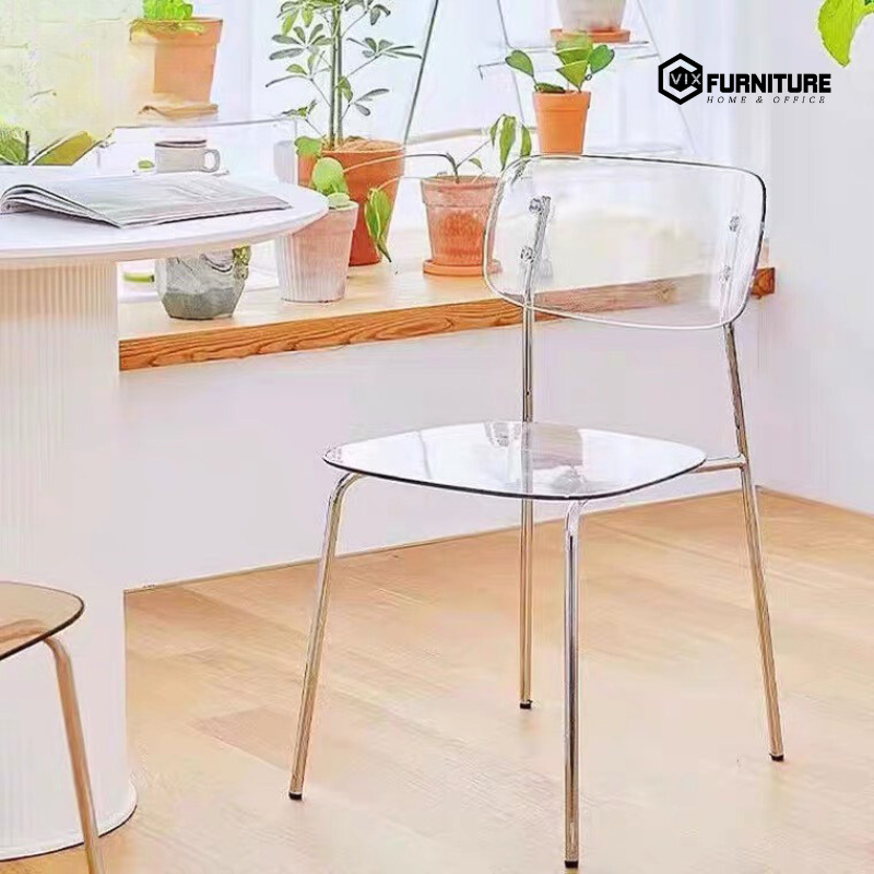 Acrylic Plastic Chair, Chrome-plated Steel Legs VF629