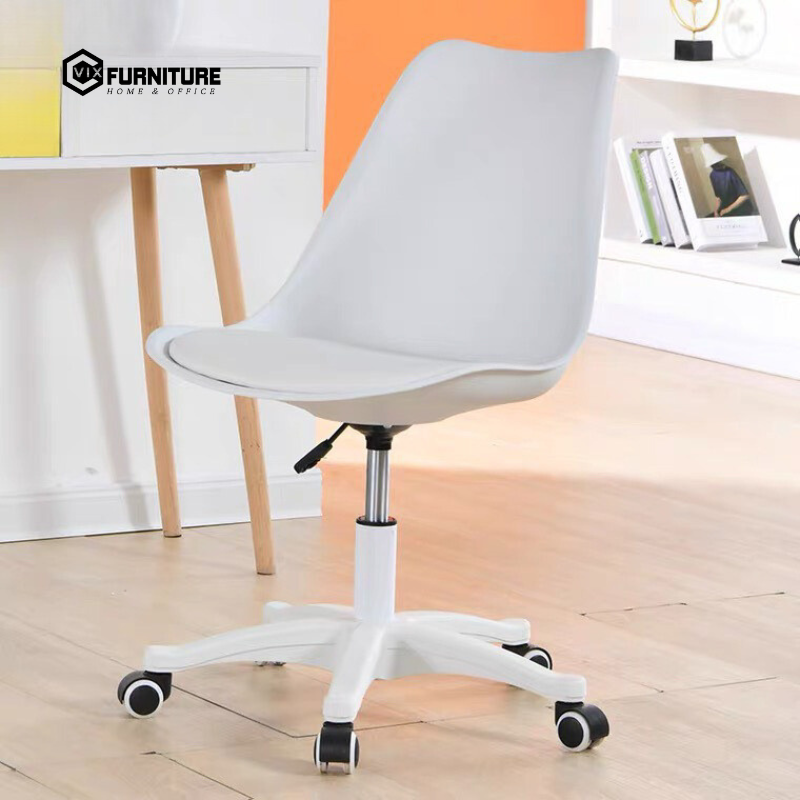 The chair features a meticulously crafted design, with legs made of durable PP plastic, ensuring stability and comfort while seated.