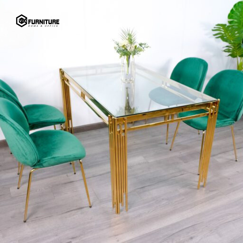 Glass-Top Dining Table with Gold-Plated 201 Stainless Steel Frame VFBA003