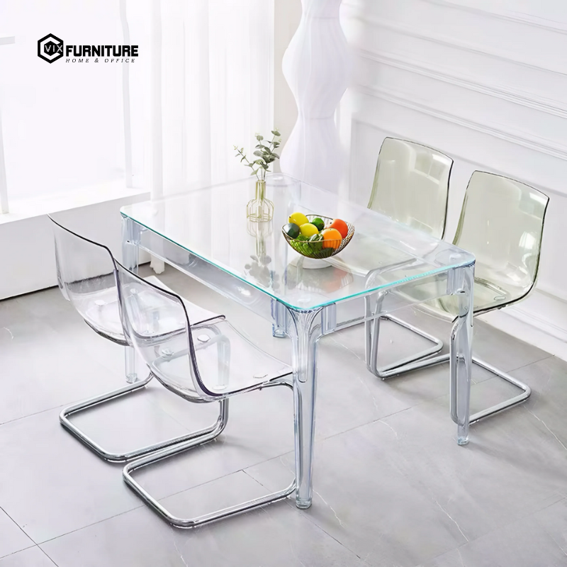 Glass-Top Dining Table with Plastic Frame VFBA012