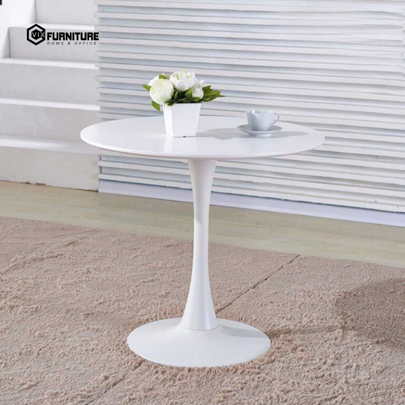 Round Cafe Table with Sintered Stone Top and Fixed Steel Legs VFTulip