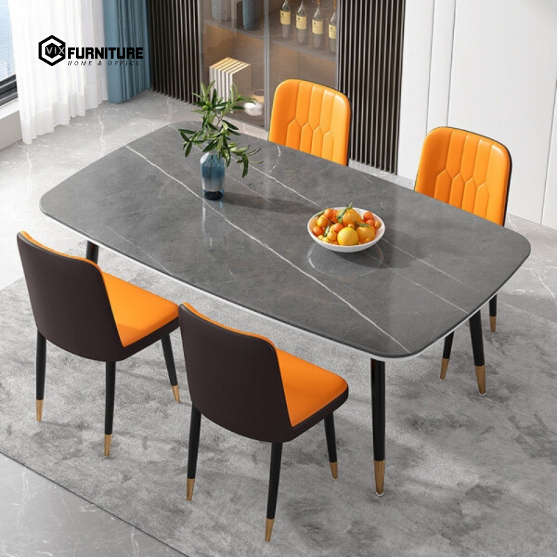 Marble Top Dining Table with Powder-Coated Steel Legs VFBA218B