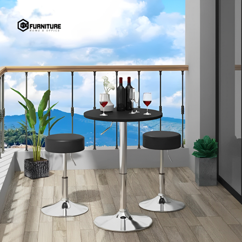 Round MDF Cafe Table with Adjustable Height Legs VFCF9026: Versatile and Elegant Design