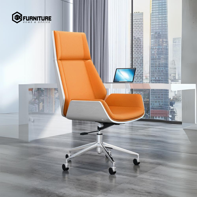 Premium Executive Chair with Wooden Back, PU Leather, and Aluminum Alloy Base VF018