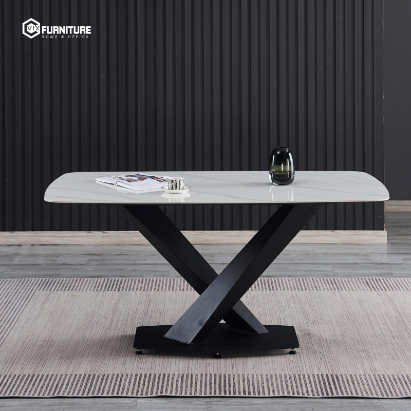 Dining Table with Stone Top and Powder-Coated Steel Legs VFBA205