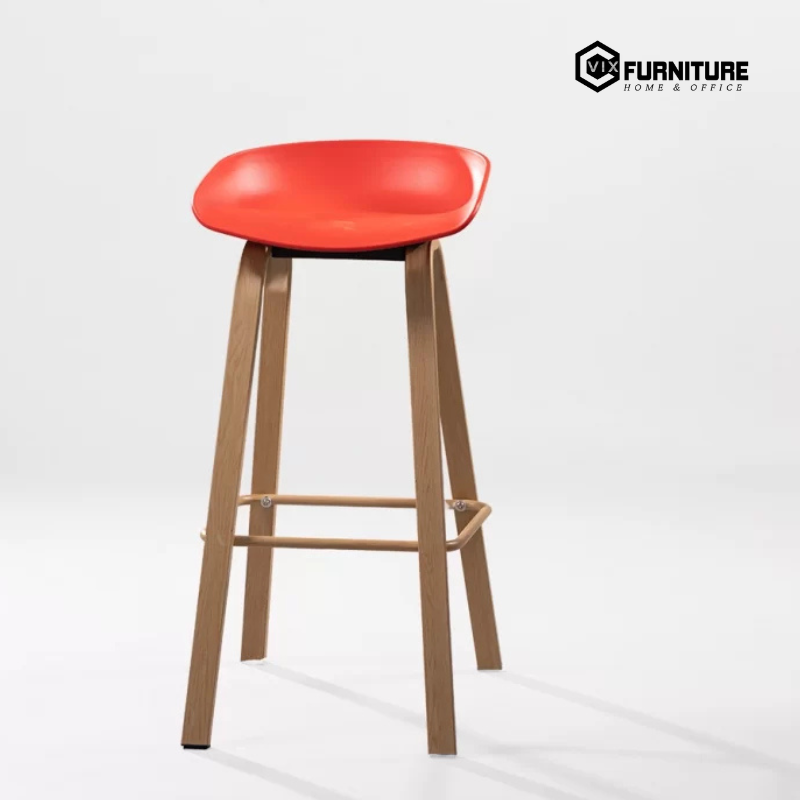 Molded Plastic Bar Stool with Faux Wood Metal Legs VFSTD3020